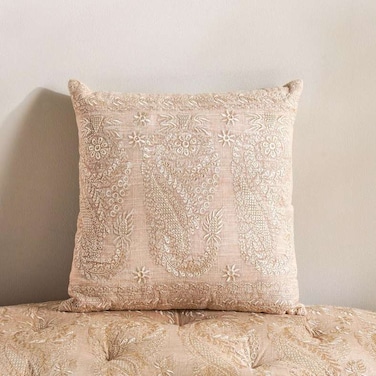 Home Floral Paisley Embroidered Cushion - Beige
