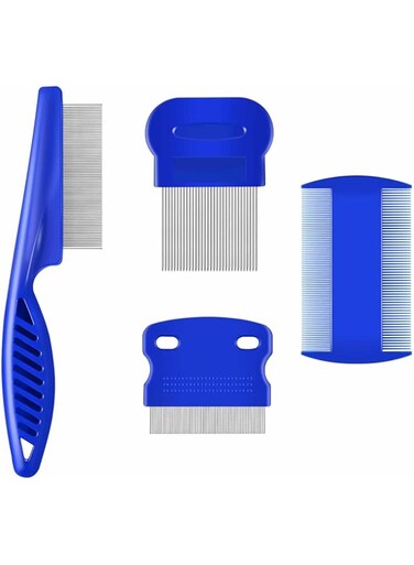 4 Pcs Lice Combs, Flea Combs, Double Sided Lice Removal Comb, Ideal for All Types of Small, Medium, Large Pets Hair, Grooming and Removing Dandruff Flakes Remove Float Hair Tear Marks (Blue)