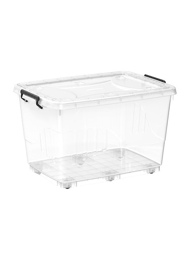 82L Clear Plastic Storage Box With Wheels &amp; Lockable Lid (Transparent) Transparent 82.0Liters