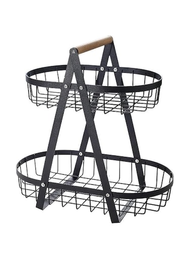 ECVV 2-Layer Round Countertop Fruit Basket Storage, Vegetable Rack Bread Display Stand for Kitchen   32*18*32cm   Black