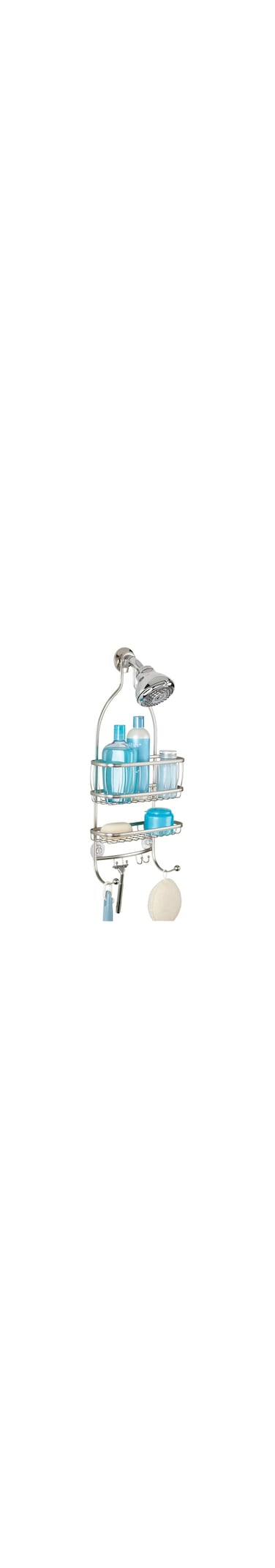iDesign York Metal Wire Hanging Shower Caddy, Extra Wide Space for Shampoo, Conditioner, and Soap with Hooks for Razors, Towels, and More, 10" x 4" x 22", Satin Silver