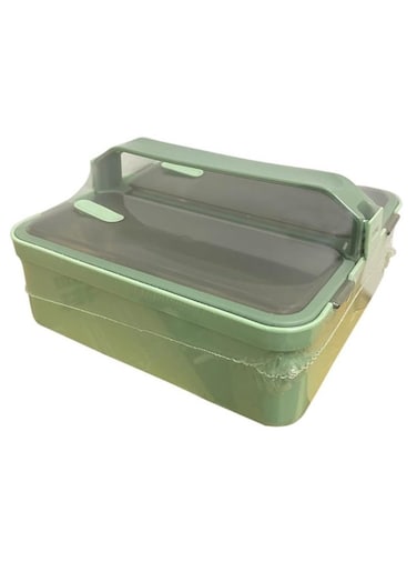 BrainGiggles 2 Compartments Stainless Steel With Handle Lunch Box with Removable Inner Tray Bento Box for Kids Adults Multifunctional Air Tight Food Container - Green