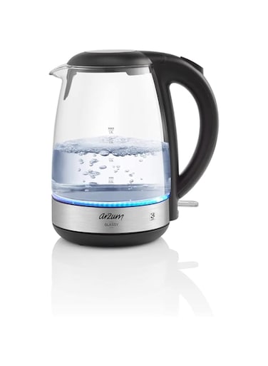 Arzum 1.7 Liter Glassy Kettle Electric Tea Water Boiler With Blue LED 2200 Watts Indicator Light Model - &lrm;AAEAR3071D1-1 Years Full Warranty, Glass