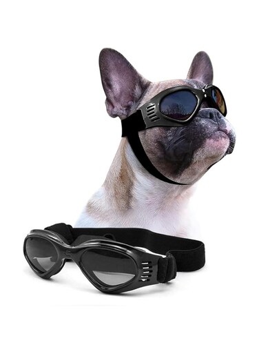 Pet Goggles Stylish Dog Sunglasses for UV Stop Waterproof Windproof Anti-fog Eye Protection (Black, One Size)