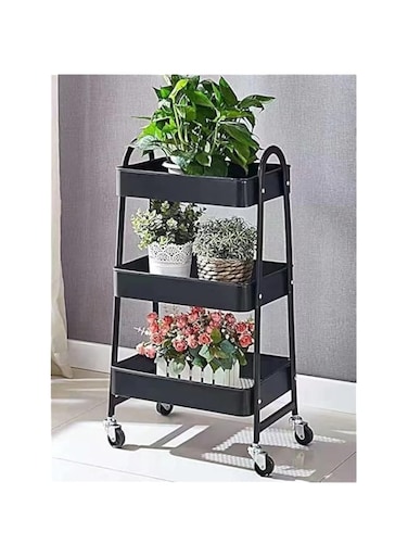 Babyclub 3-Tier Rolling Utility Carts Trolley Storage Cart with Handle Multifunctional Organization Cart ， Multifunctional Storage Rack (A10 BLACK)