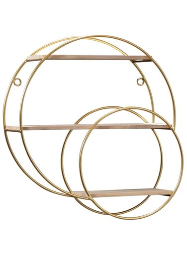 Floating Shelves Wall Mounted Shelf Sturdy Wood Golden Metal Decorative Shelf for Living Room Bedroom Bathroom Kitchen Office Living Room Laundry Room, Gold