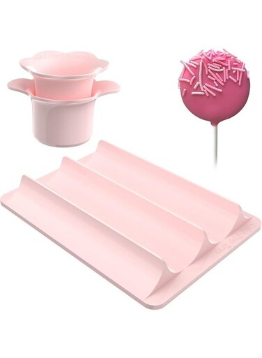 Cake Pop Cutter and Pusher with Tray - Circle Cake Pop Mold Set   Smooth &amp; Easy-Clean Surface (Pink-Cutter &amp; Tray Set)