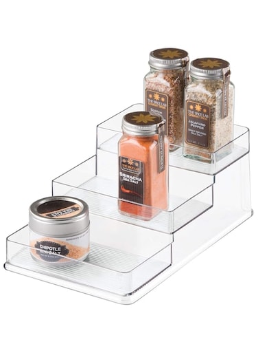 iDesign Linus Herb Rack, Cupboard Spice Rack Ideal for Jars and Cans, Plastic, Clear, Medium