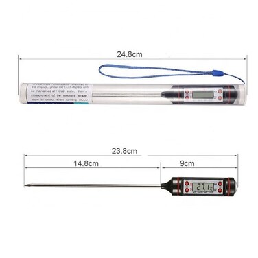 Temperature Test Pen for Kitchen, BBQ, Grill &amp; Baking, LCD Display, Food Thermometer, Black/Silver/Grey, 24.8x2.5x2.5cm