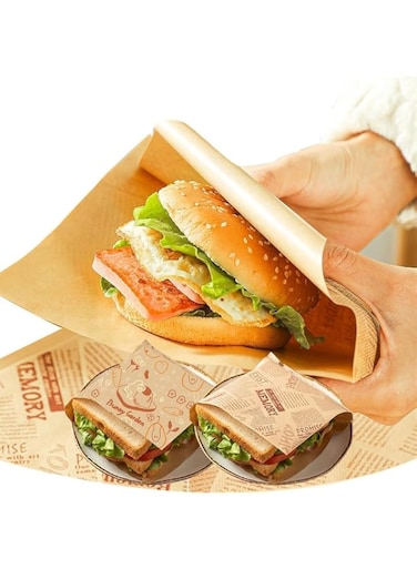 SWIUKPHE 100 Pcs Triangle Paper Bag for Food Wrapping, Disposable Burger Sandwich Bread Snacks Greaseproof Wrapping Paper Bag, No Need to Fold, Non-Stick (18x18cm)