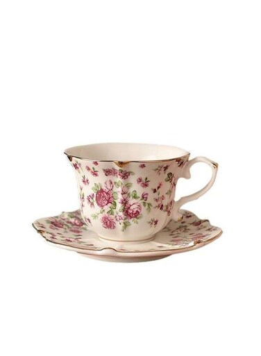 high-end light luxury pastoral rose bone china coffee cup and saucer set ceramic retro exquisite cup, saucer and spoon set 2-piece set (red)
