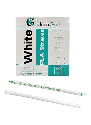 Kleen Grip Straight PLA Straws White 197mm*8mm 500Pcs