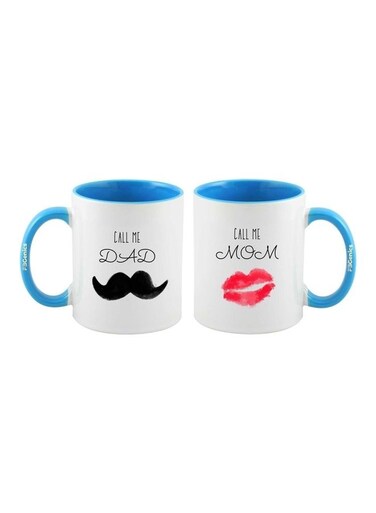 2-Piece Call Me Mom And Dad Printed Mug Blue/White/Black