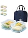 YumLock Glass Food Storage Containers with Lunch Bag, 3 &amp; 2 Compartments, Meal Prep Container Microwave Safe with Lids - Pantry &amp; Kitchen Storage, Lunch Containers for Kids &amp; Adults, Bento Box, Blue