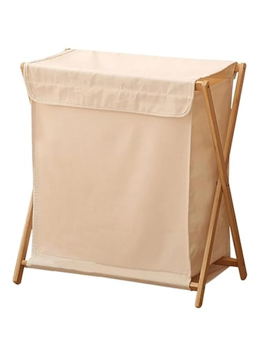 Sulfar Bamboo Laundry Hamper Sorter Cart, Portable and Collapsible Folding Clothes Laundry Basket Storage with Removable Liner Bag, X Frame, Bamboo Laundry Organizer Cabinet for Bathroom (01)