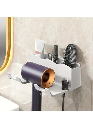 Hair Dryer Storage Rack, Bathroom Organizer, Space Saving Wall-Drill Hair Dryer Holder - Stylish Wall Mount Organizer for Bathroom