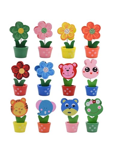Tazweeq Photo Holder, Creative Wooden Base, Cartoon Animal Flower Pot, Table Name Number Holder, Party Decoration Card Holders, Picture Memo Note Photo Clip Holder (12 Pack)