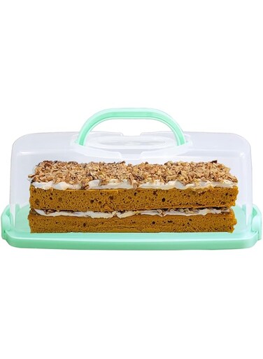 Cheeren Plastic Rectangular Bread Box with Portable Handle, Loaf Cake Storage Container Box for Storing Banana Bread,Pumpkin Bread (Green)