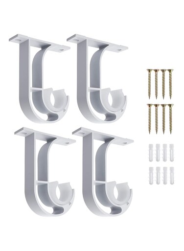 NALACAL Curtain Rod Bracket, Ceiling Mount Bracket, Aluminum Alloy Closet Rod Bracket with Plastic Buckle, Heavy Duty Curtain Rod Bracket with Matching Screws, Fits Rods Up to 1-1/4" (4 Pieces, White)