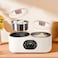 Dual Pot Electric Multi Cooker, White with Rose Gold Accents, 2L Capacity, 1000W, Digital Control Panel, Ceramic Cooking Pots