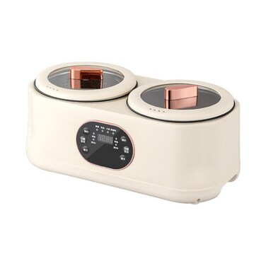 Dual Pot Electric Multi Cooker, White with Rose Gold Accents, 2L Capacity, 1000W, Digital Control Panel, Ceramic Cooking Pots