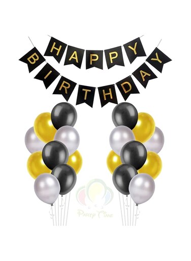 PARTY TIME - Birthday Party Decoration Happy Birthday Latex Balloons Black Paper Birthday Banner Party Decoration Balloons For Man Girl Women Kids Boy (19 Pieces)