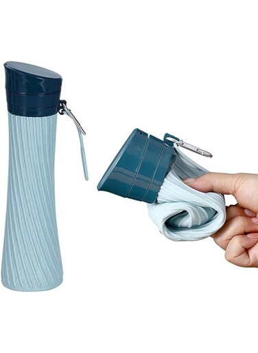 Silicone collapsible water bottle creative small waist shape sports water bottle reuse leakproof drinking nozzle, suitable for sports travel, gym, camping hiking office car outdoor portable water bott