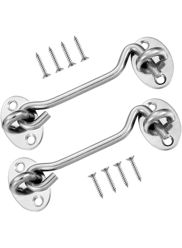 KASTWAVE Cabin Hook, 2 Pack 3'' Barn Door Lock, Heavy Duty Solid Thicken Stainless Steel Gate Latch Lock, Add More Security and Privacy, Eye Latches &amp; Bolt for Door Locks, Silver