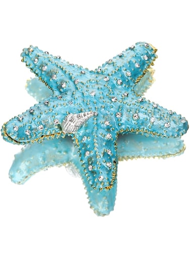 YU FENG Jeweled Starfish Figurine Trinket Boxes Hinged Collectible Painted Enameled Sea Star Animal Jewelry Holder Box(Ocean Blue)