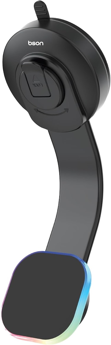 BSON WIRELESS LED PHONE HOLDER &ndash; 15W Fast Wireless Charging, MagSafe Compatible, 360&deg; Rotation, Strong Suction, One-Hand Operation, USB-A to Type-C Cable Included