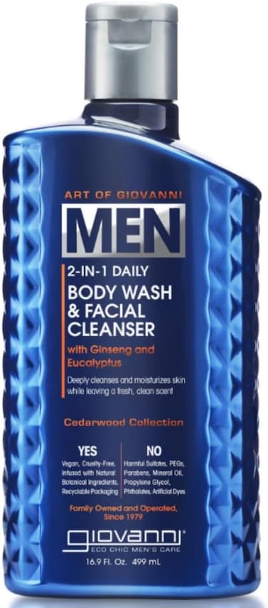 جيوفاني غسول الجسم اليومي ومنظف الوجه 2 في 1 للرجال، مع الجينسنغ والاوكالبتوس، لتنظيف وترطيب البشرة بعمق، مجموعة خشب الارز للرجال، نباتي، 499 مل