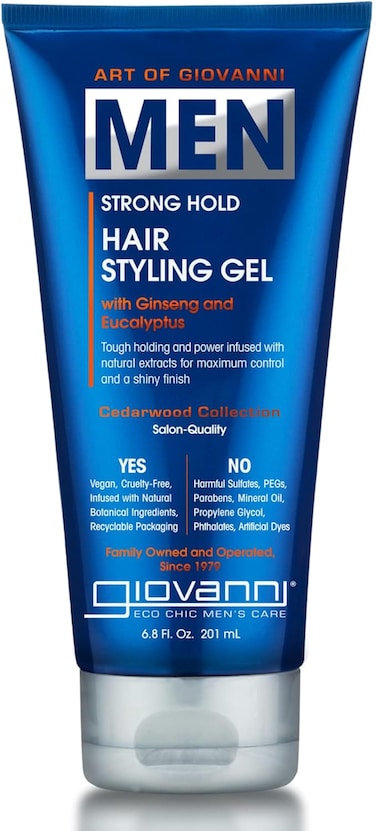 Giovanni Men Strong Hold Hair Styling Gel, With Ginseng &amp; Eucalyptus, To Controls Frizz &amp; Provides Shine, For Natural &amp; Salon-Quality Styles, Vegan-Friendly, 201ml