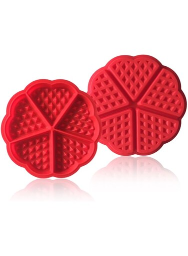 EUPSIIU 2 Pcs Silicon Waffle Moulds, Waffle Maker, Non-Stick Mini Heart Muffin Mould, Baking Tools, Waffle Muffin Cake Moulds, 5 Cavity Pancake Muffin Mold, Waffle Mold Bakeware (Red)