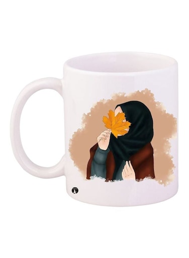 Cartoon Girl Printed Coffee Mug White/Brown/Grey 11ounce