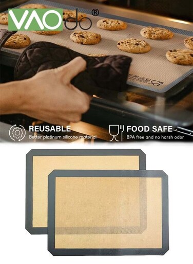 2 Pack Silicone Baking Mat Reusable Baking Mat Non-Stick Food Safe Silicone Mats for Baking Oven Baking Sheet for Making Cookies Macaroons Bread Grey