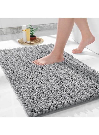 quxup Original Luxury Chenille Bath Rug Mat, 32 x 20 Inches, Soft Shaggy Bathroom Rugs, Large Size, Super Absorbent and Thick, Non-Slip, Machine Washable, Bath Mats for Bathroom, Grey 50x80cm