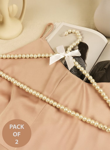 40cm Pearl Clothes Hanger with White Ribbon Bowknot   Beaded Plastic Hangers   Space-Saving Closet Organizer Hooks for Dresses, Pants, Coats, Pants, Shorts and Scarves
