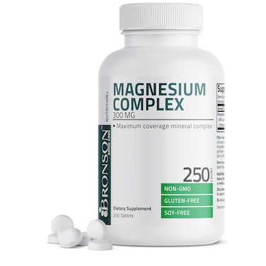 Bronson Magnesium Complex Maximum Coverage 300mg Magnesium Oxide Magnesium Citrate Magnesium Carbonate, Non-Gmo Formula, 250 Tablets