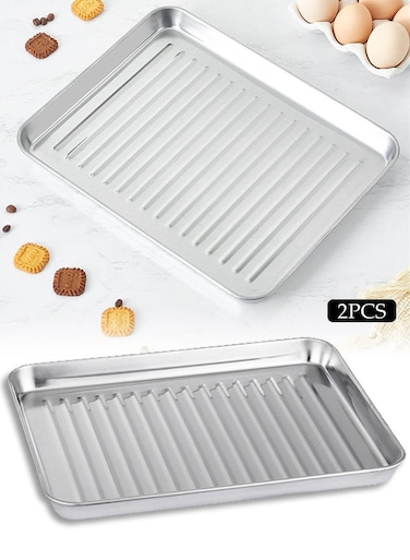 Rectangle Baking Tray, Stainless Steel Small Baking Pan Oven Tray for Cooking &amp; Roasting, Corrugated Bottom, Healthy &amp; Sturdy, Dishwasher Safe