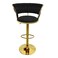 Modern Velvet Bar Stool,Gold Metal Frame,Adjustable Height,Elegant Kitchen Counter Chair(Black)