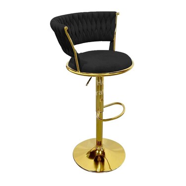 Modern Velvet Bar Stool,Gold Metal Frame,Adjustable Height,Elegant Kitchen Counter Chair(Black)