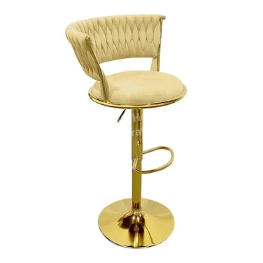 Modern Velvet Bar Stool,Gold Metal Frame,Adjustable Height,Elegant Kitchen Counter Chair(Beige)