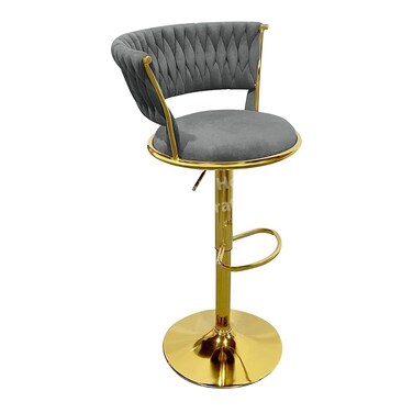 Modern Velvet Bar Stool,Gold Metal Frame,Adjustable Height,Elegant Kitchen Counter Chair(Gray)