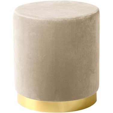 Velvet Cylinder Stool,Soft Upholstered Pouf,Gold Base,Living Room, Bedroom &amp; Entryway(Beige)