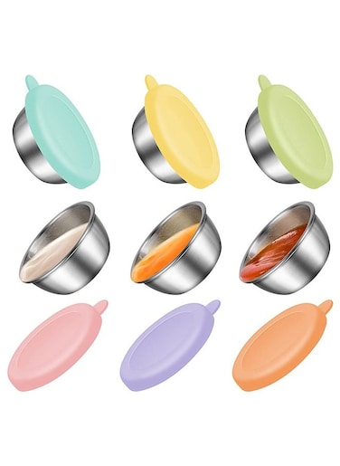 Salad Dressing Containers To Go, Small Condiment Containers with Lids, Premium Silicone Lids Dipping Sauce Cups with Leakproof Silicone Lids for Girls Kids Lunch Bento Box, 6PCS (Solid Color)