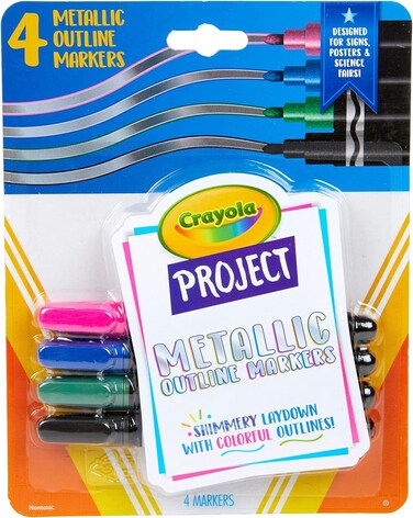 Crayola Metallic Outline Markers, Assorted Colors, Art Supplies, 4 Count
