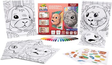 Crayola - Pops Super Set - Pets , Creative Building Kit For Kids - Includes 3 Extra-Large Pops Cards (30X37cm) and 3 Large Pops Cards (25X21.6cm) - 7 Skinny Markers , Ages 6+