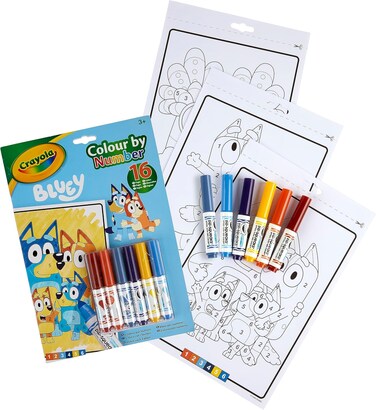 Crayola - Colour By Numbers - Bluey (Includes 16 Colouring Pages and 6 Mini-Markers) , Early Years Educational Colouring Fun , For Ages 3+