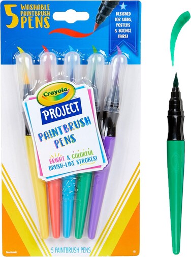 أقلام فرشاة طلاء قابلة للغسل من كرايولا، لا تسيل، مجموعة طلاء للأطفال، 5 قطع