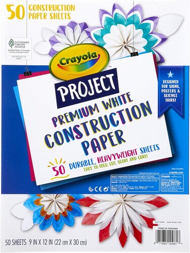 Crayola White Construction Paper, Premium, Art Supplies, 50Count